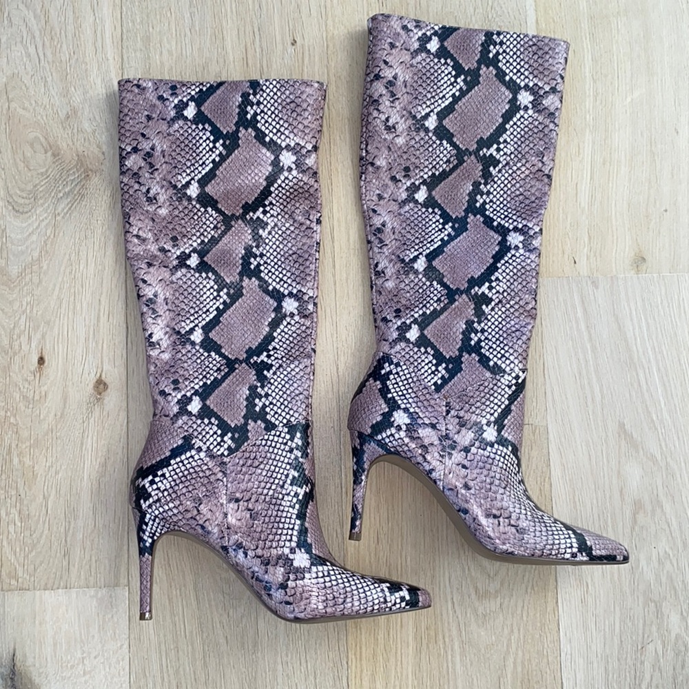 Steve Madden knee high boots. snake/python print
